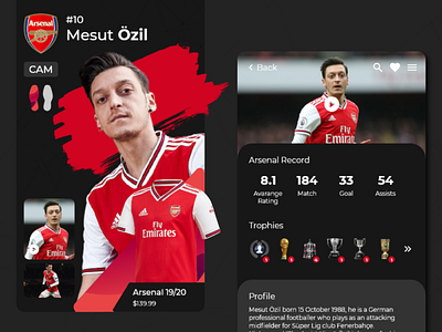 Mesut Özil profile app branding graphic design profile ui ux