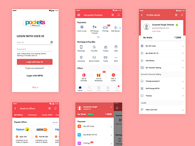 pocket payment app branding flat ui uiux ux