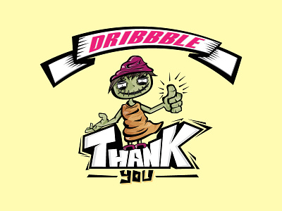 Zombie says Thank you cartoon dribbble invite first shot gothic greeting happy illustration label thank typography you zombie
