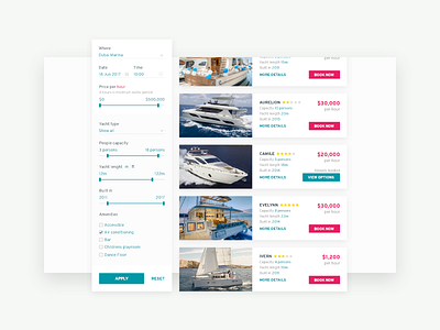 Daily UI: Booking (Yacht) booking filter reservation travel web yacht yacht booking