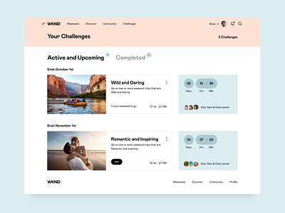WKND - Challenges interface platform saas saas app travel travel app ui ux web weekend
