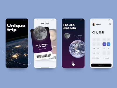 Space Ticket Booking App app booking concept ios mobile rocket route space space x ticket tour travel ui