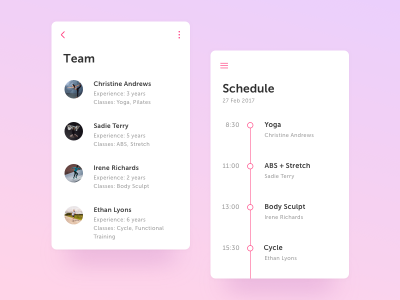 Fitness App Schedule & Team by Valeria Terekhina on Dribbble