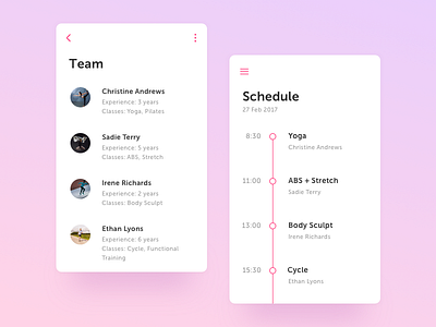 Fitness App | Schedule & Team