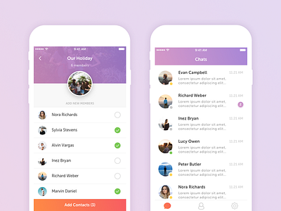 Chat chat contacts conversation group chat ios mobile social ui ux