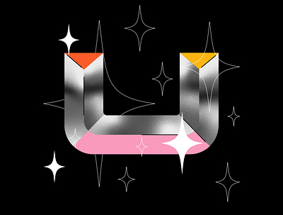 U - 36 days of type™ 36dayoftype 3d art black conception design graphisme illustration illustrations letter lettre pink shapes stars type typography u work