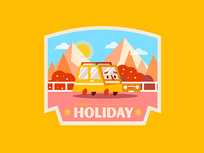 ✹ Holiday ✹ Badge badge badge design car character cute design graphisme holiday illustration logo mountain retro road sun typography vector work yellow