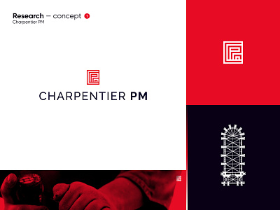 Research — Charpentier pm - concept 1 black branding color construction construction logo design graphisme illustration letter logo red type typography vector work