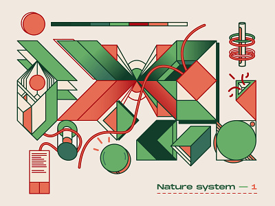 Nature system — 1 3d art design forme geometric art geometric design gradiant graphisme green illustration illustrator orange shapes vector work
