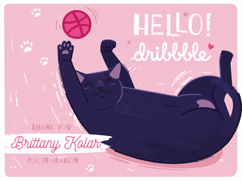 Prrrr.... Hello dribbble! animation cat debut first shot hello illustration invitation thanks
