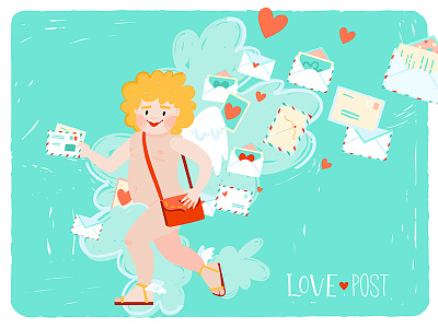 Cupid Love Post cupid illustration letter love mail post postcard romance valentines day сard