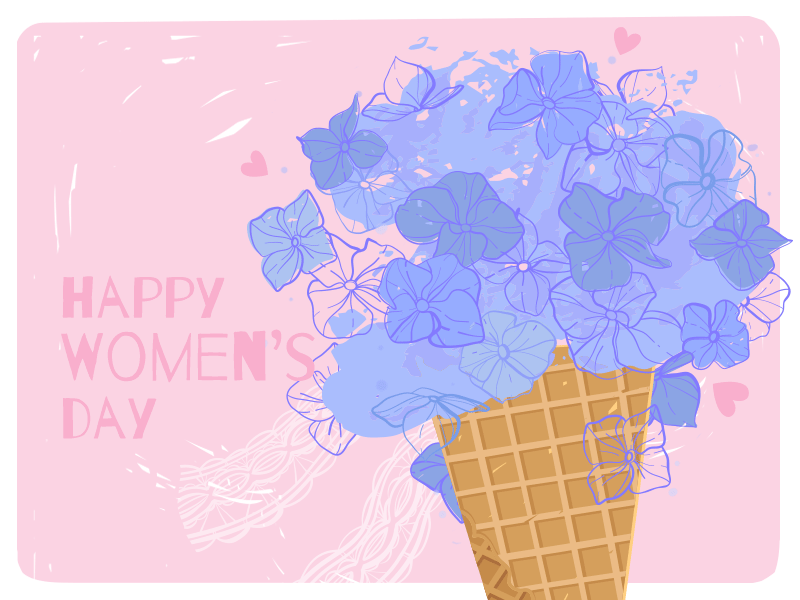 8 of March card cone flowers holiday hydrangea illustration spring women womensday