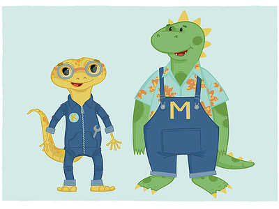 Mel & Kal character children digital dinosaur gecko illustration vector