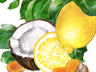 Lemon & curcuma digital food fruit illustration package packagedesign watercolor