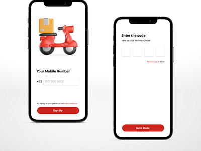 Sign up interface for a delivery app