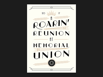 Roarin' Reunion art deco design invite typography