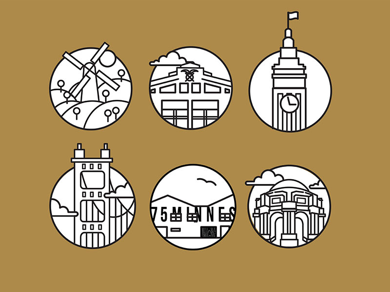 SF City Icons city icons icons fort mason golden gate park palace of fine arts dogpatch ferry building map illustration vector illustration city san francisco sf