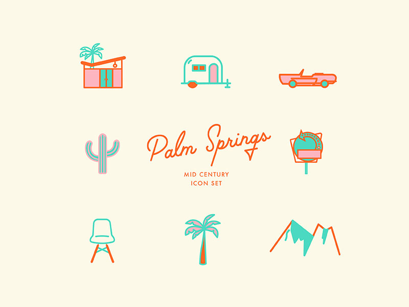Come n git it midcentury style vintage retro palm desert midcentury modern creative market palm springs icon set icons palm springs