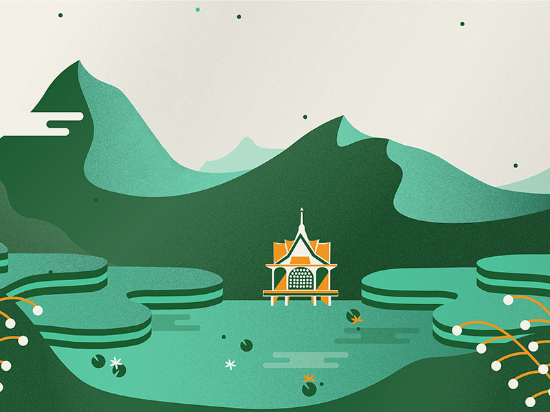 Little unused Thailand-inspired illustration rice field asia rice terraces lilypad thai illustration mural thailand
