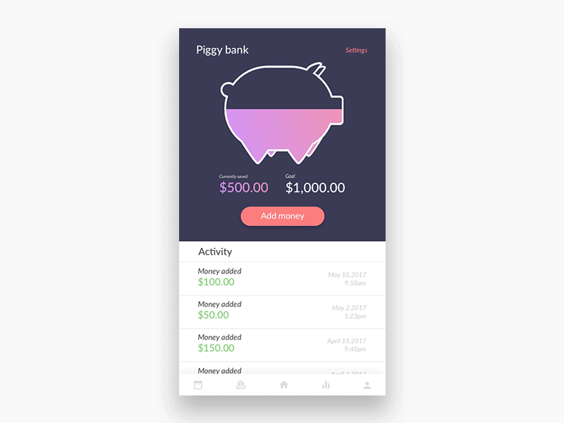 Piggy Bank Saving fun ui ux unique modern money saving bank piggy animation synechron