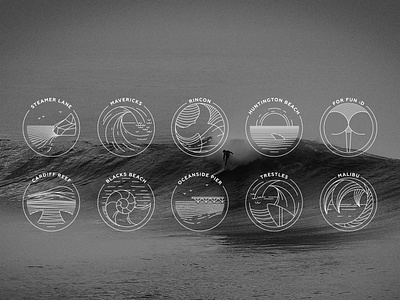 California Beaches | icons set beach california design icon icons logo pier reef surfing