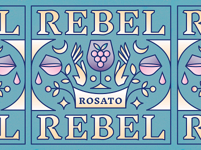 Rebel Rebel Rosato Wine Label alchohol cbcoombs flower gradient grapes hand illustration magic magical monoline packaging pastel rebel typography vector vintage wine wine glass wine label