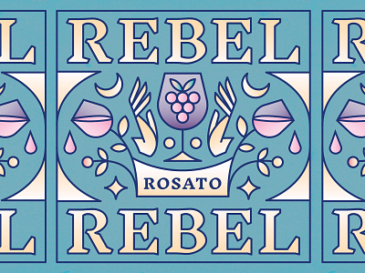 Rebel Rebel Rosato Wine Label alchohol cbcoombs flower gradient grapes hand illustration magic magical monoline packaging pastel rebel typography vector vintage wine wine glass wine label