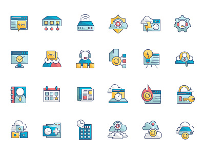 Full Color Icon Set backup chat cloud fire icon marketing networking search shield storage