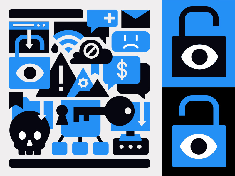 Ransomware Collage skull key cloud blue eye lock lockup collage icon virus hacker ransomware