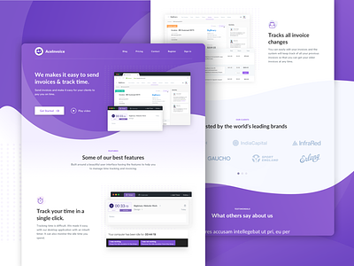AceInvoice_Landing page aceinvoice app bigbinary branding flag design flat invoice logo mac record reset time tracking type typography ui ux web web development