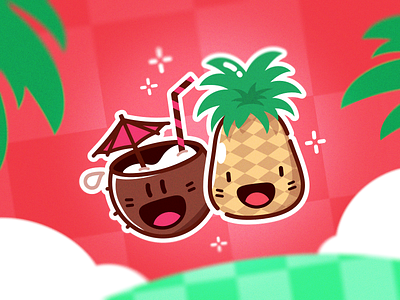 Pineapple & Coconut character fruit illustration vector