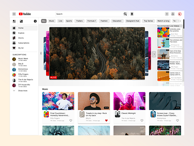 Homepage for YouTube design ui ux website