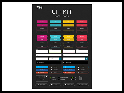 UI KIT - DARK VERSION button clean dark download kit flat icon interface mail menu social ui kit uiux