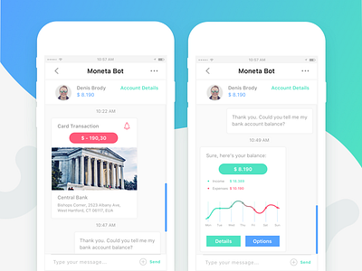 Moneta Bot - Mobile Application android app artificial intelligence bank bot bot chatbot conversational ui finance app finance bot ios messaging mobile app