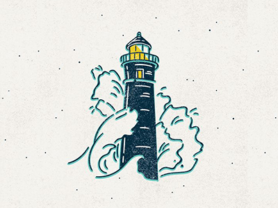 You are my Light halftone illustration lighthouse monoline ocean wave