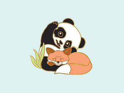 Panda & Fox animals cute enamel fox illustration lapel panda pets pin vector