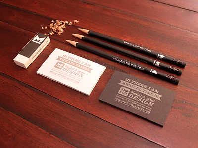 Michael Talese branding business card eraser letters logo mark pencil wood