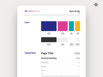 DailyKarma - Preview of Style Guide - ui design branding color palette design style guide text styles ui
