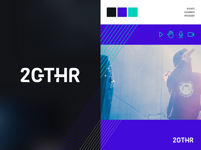 Logo - 2GTHR (for video conferencing platform) 2gthr branding dark line art logo mint negative space purple