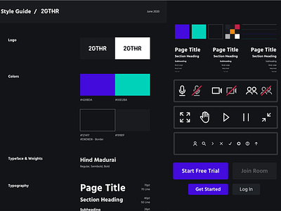 2GTHR - Elements of Style Guide, Color Palette, Iconography branding buttons color palette dark fonts icons style guide typography