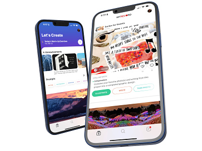 iOS App for Creators - HITRECORD - Warm-Ups, Carousel, For You.. apple app creative exercises filtering for you feed full-bleed gradients ios ui uiux warm-ups