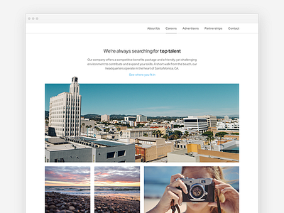 Top of careers page careers page clean navigation hero image jobs ui ux