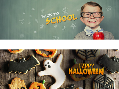 Seasonal banner ads for social media back to school graphic design happy halloween typography
