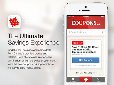 Coupons.ca - app design for a Canadian coupon company app coupons custom search home screen icon ios swipe left swipe right