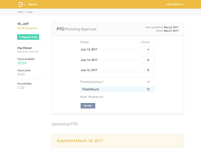 PTO web app design - profile page