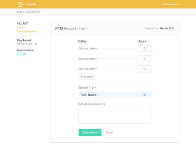 PTO web app - request form form gold pto time off web app
