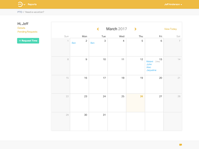 PTO web app - calendar view calendar gold pto time off web app
