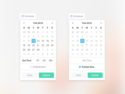 Scheduling Popover - date picker ui, set time, publish
