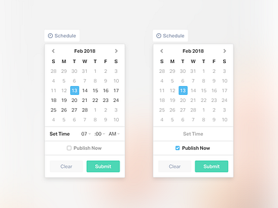 Scheduling Popover - date picker ui, set time, publish by Alex Camp on ...
