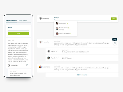 Web Design - Threaded comments UI - Desktop and mobile comment ui comments feedback handle popover post message reply show more threaded comments